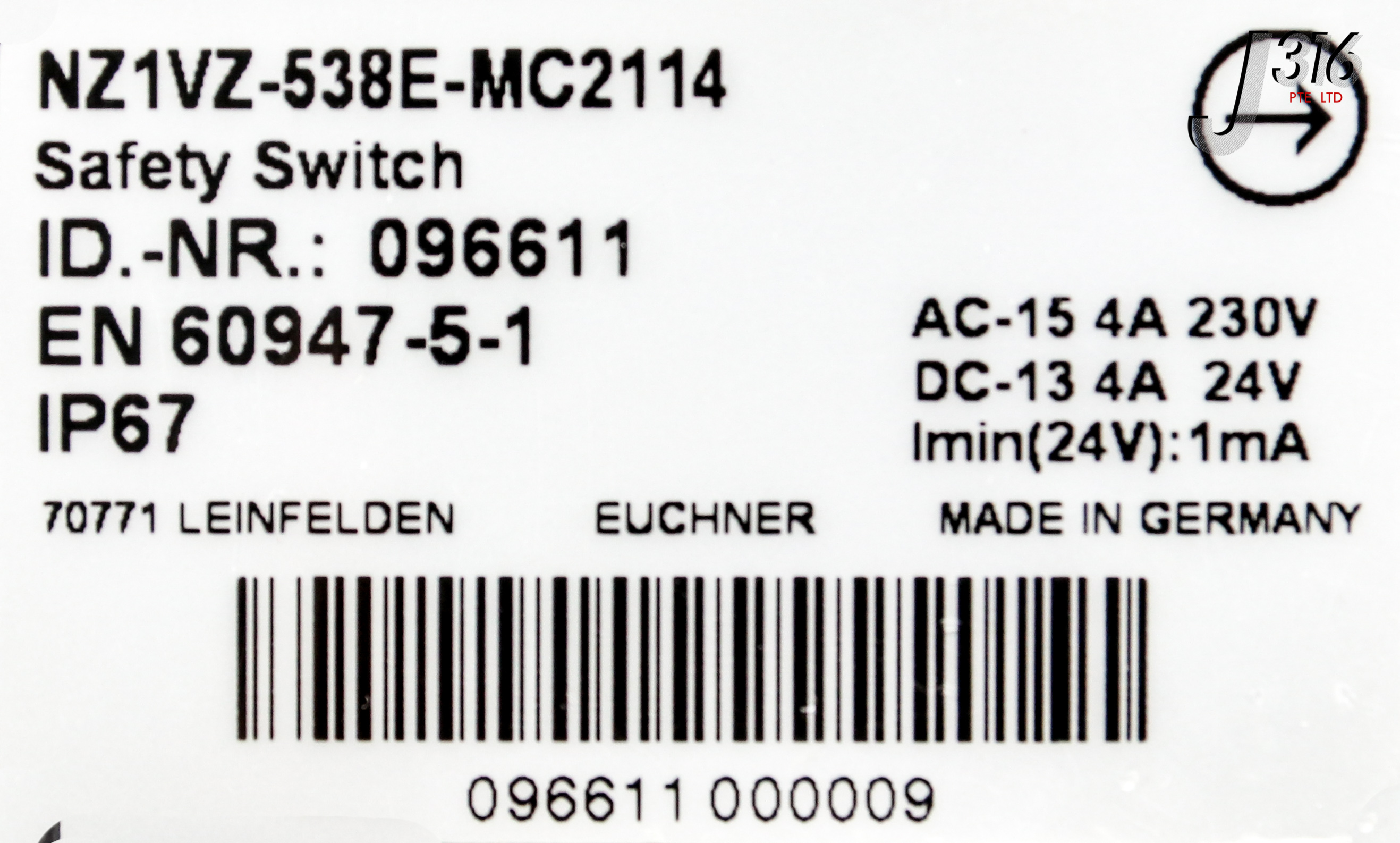25855 EUCHNER SAFETY SWITCH, P/N: 096611 NZ1VZ-538E-MC2114 | eBay